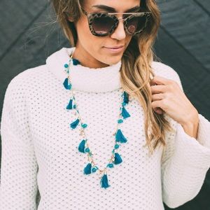 ILY Couture Blue Tassel Statement Necklace